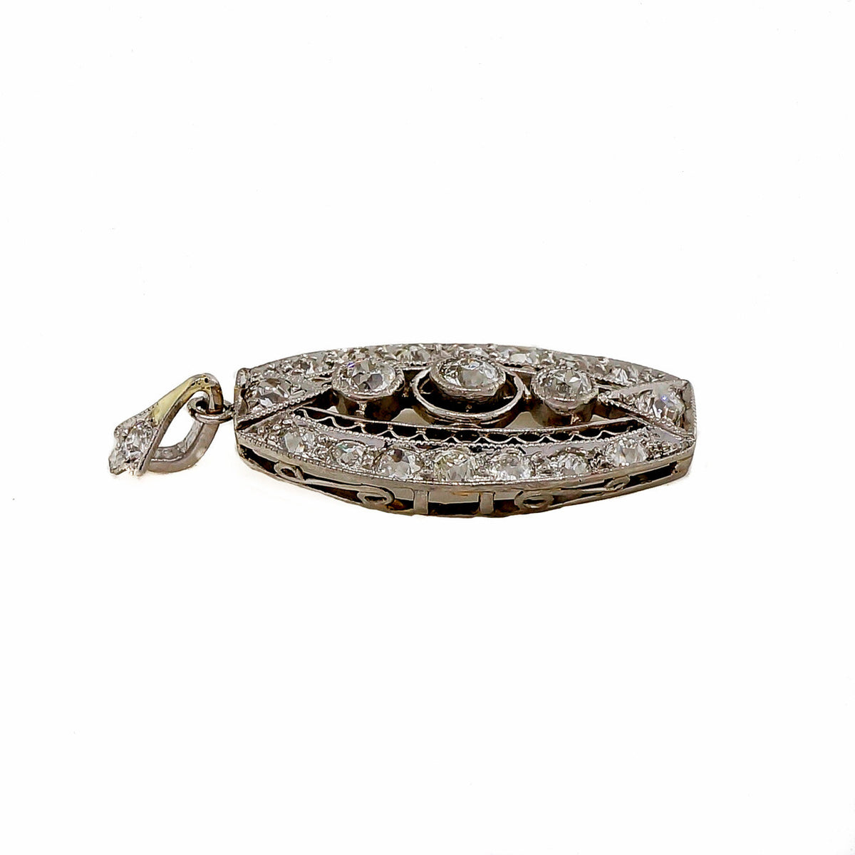 Antique Edwardian Art Deco Platinum Diamond .30ct 1900 Filigree Pendant – image 3