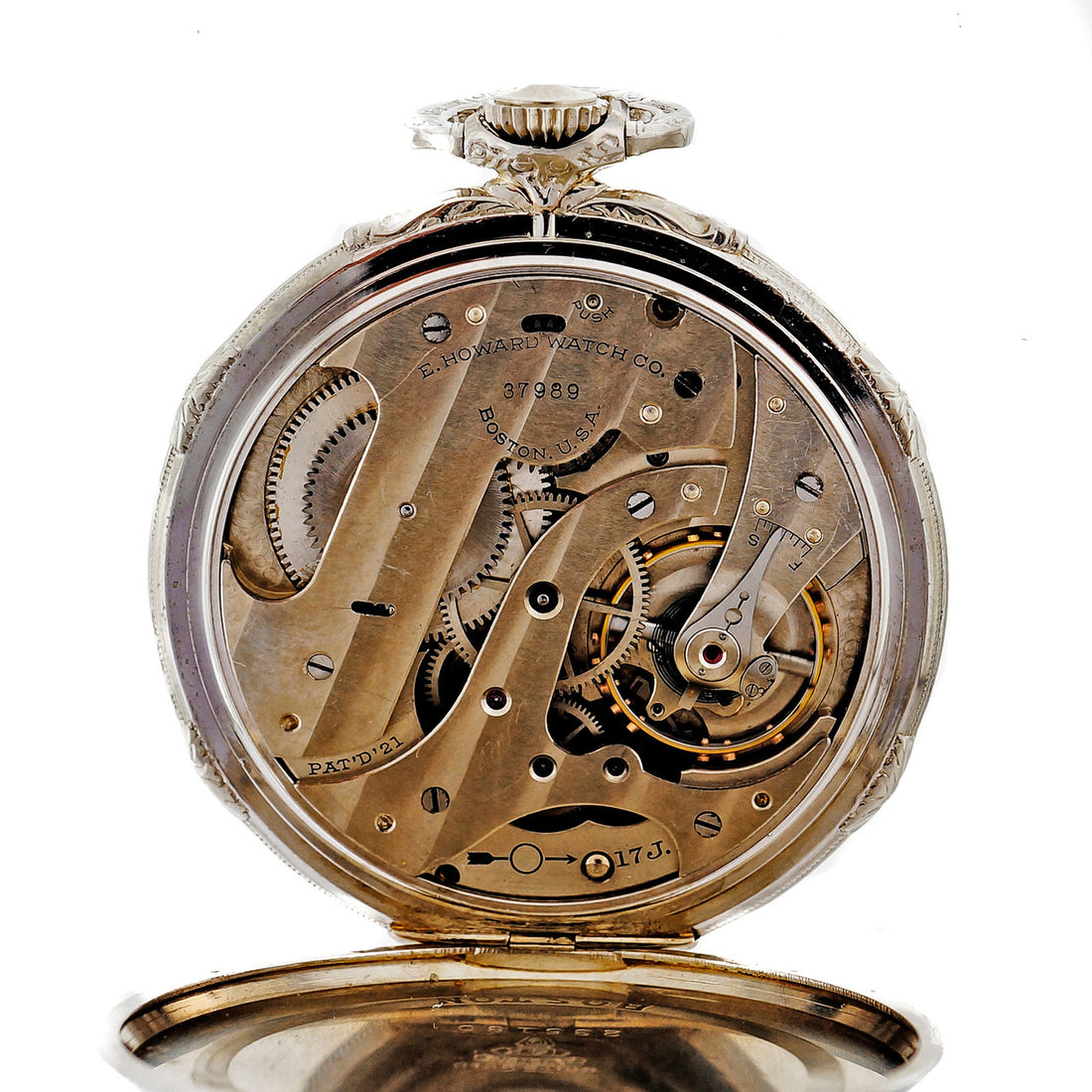 E. Howard Art Deco 14k White Gold Pocket Watch Open Face – image 7