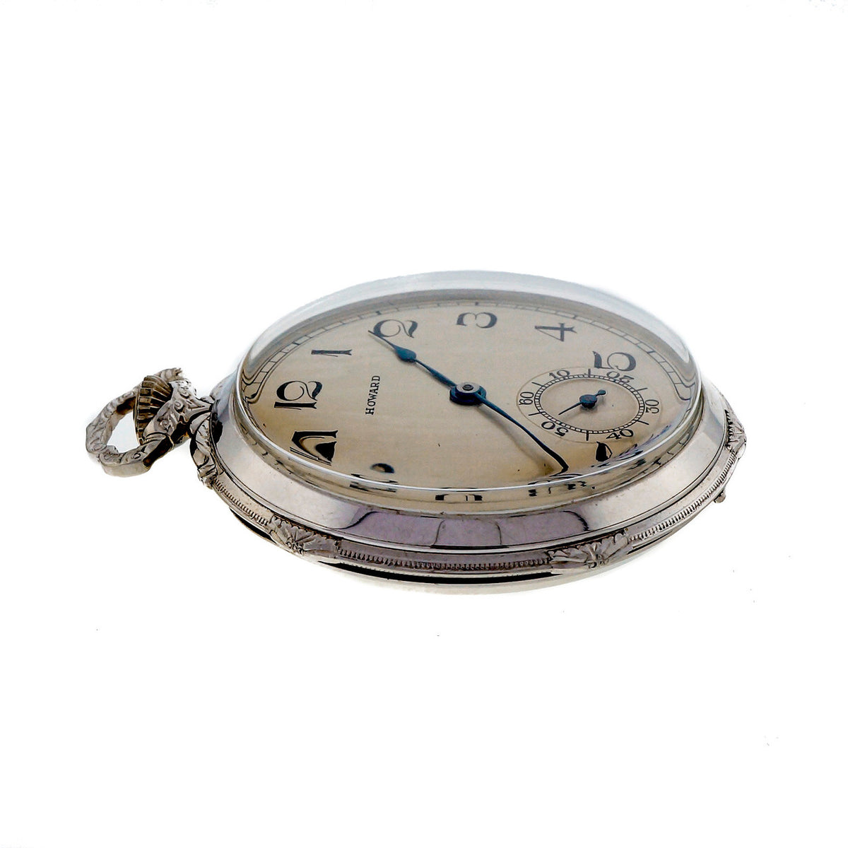 E. Howard Art Deco 14k White Gold Pocket Watch Open Face – image 8