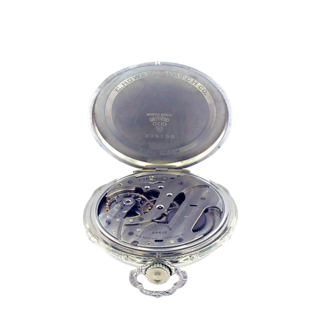 E. Howard Art Deco 14k White Gold Pocket Watch Open Face – image 9