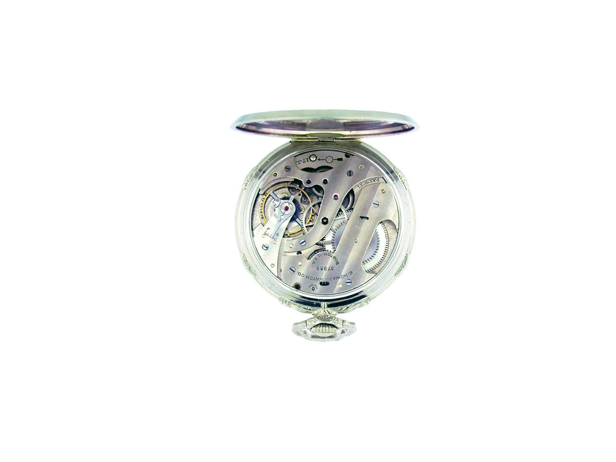 E. Howard Art Deco 14k White Gold Pocket Watch Open Face – image 10