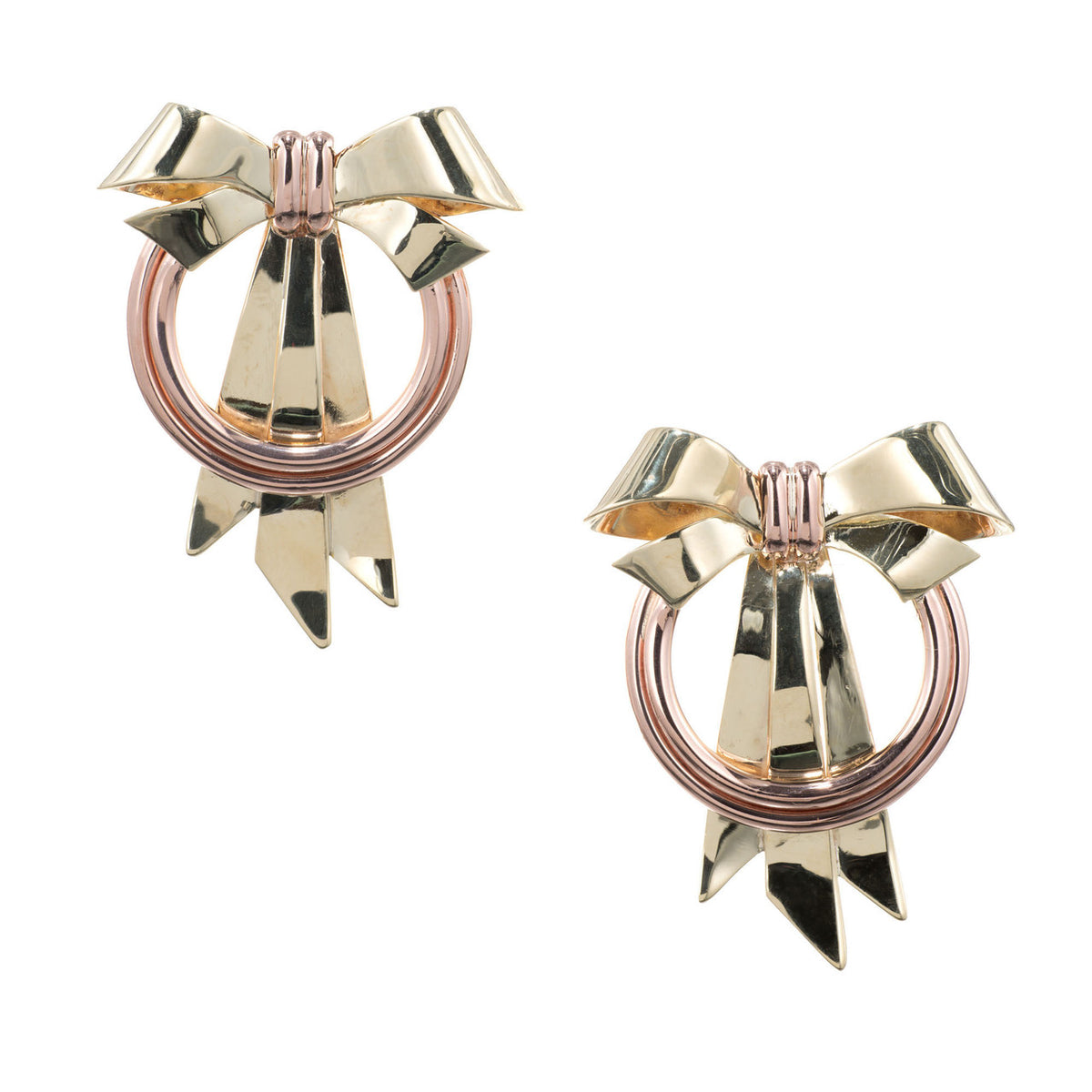 Art Deco Rose Yellow Gold Bow Earrings