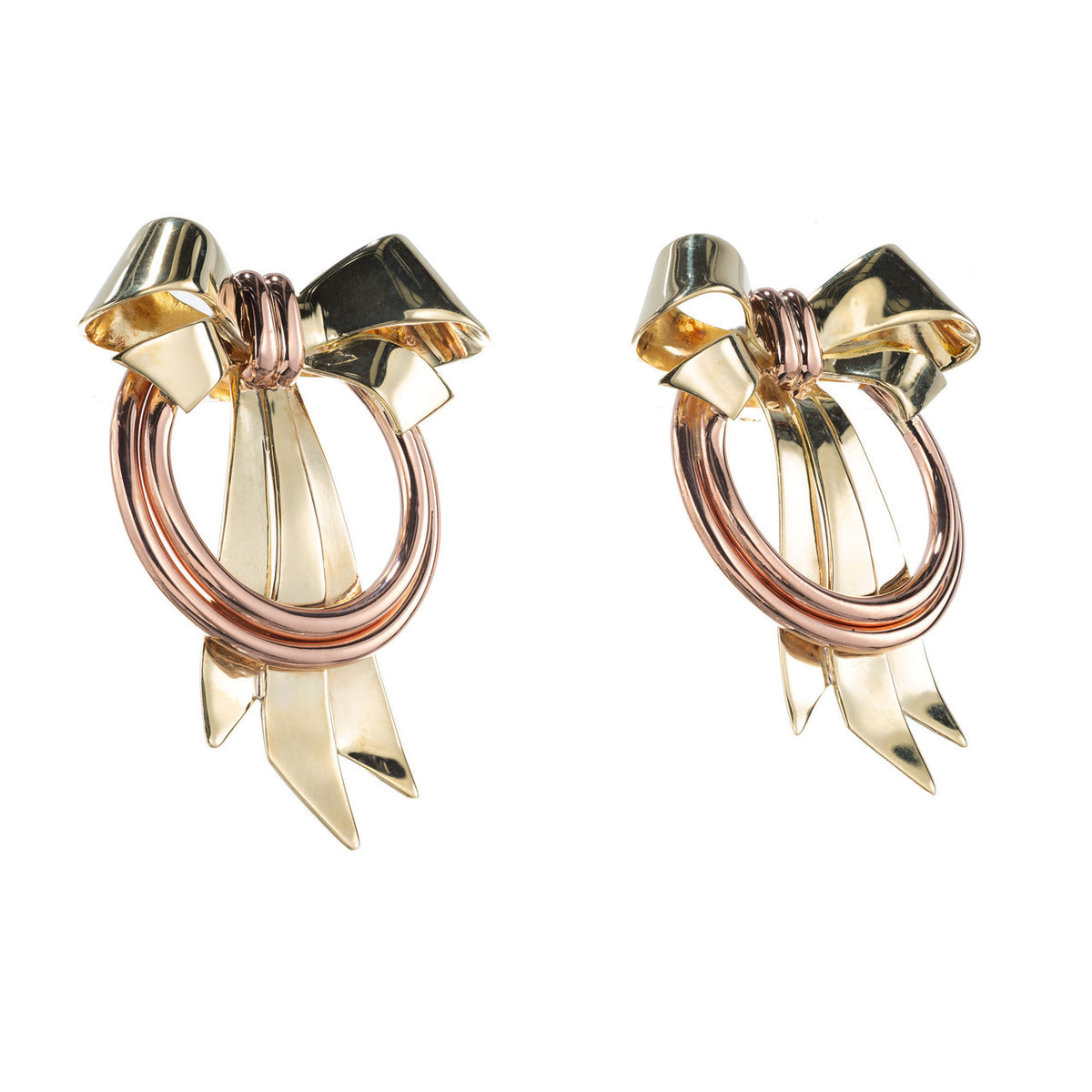 Art Deco Rose Yellow Gold Bow Earrings – image 2