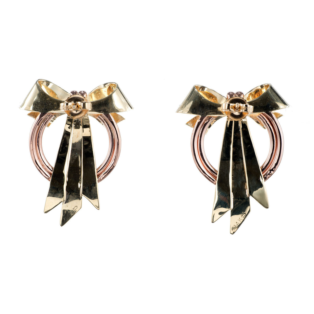 Art Deco Rose Yellow Gold Bow Earrings – image 3