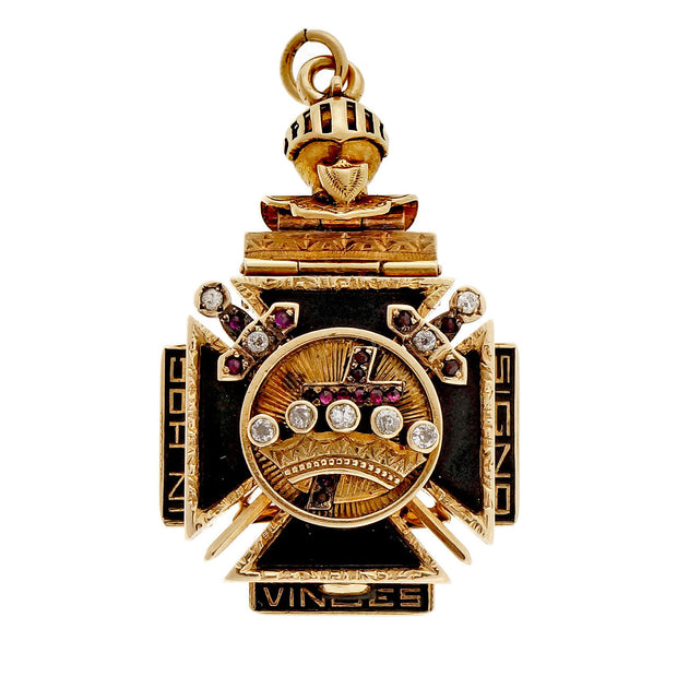 Masonic 32nd Degree Hinged Cross Medal 1908 Diamond Black Enamel