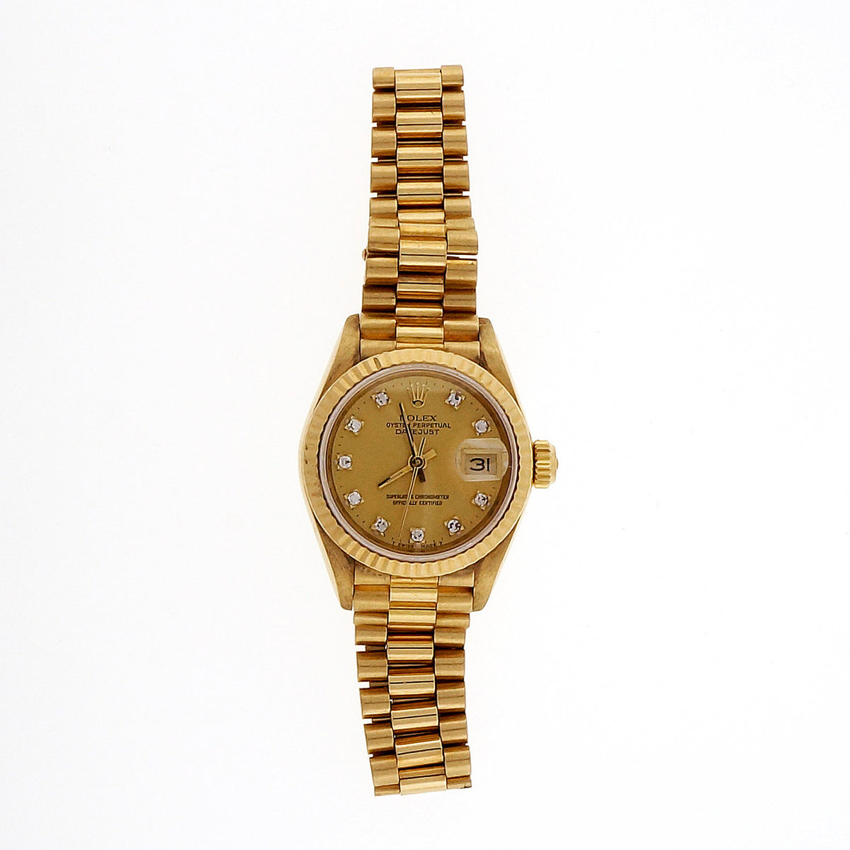 Ladies Rolex 18k Yellow Gold Diamond Dial Watch 69178 – image 2