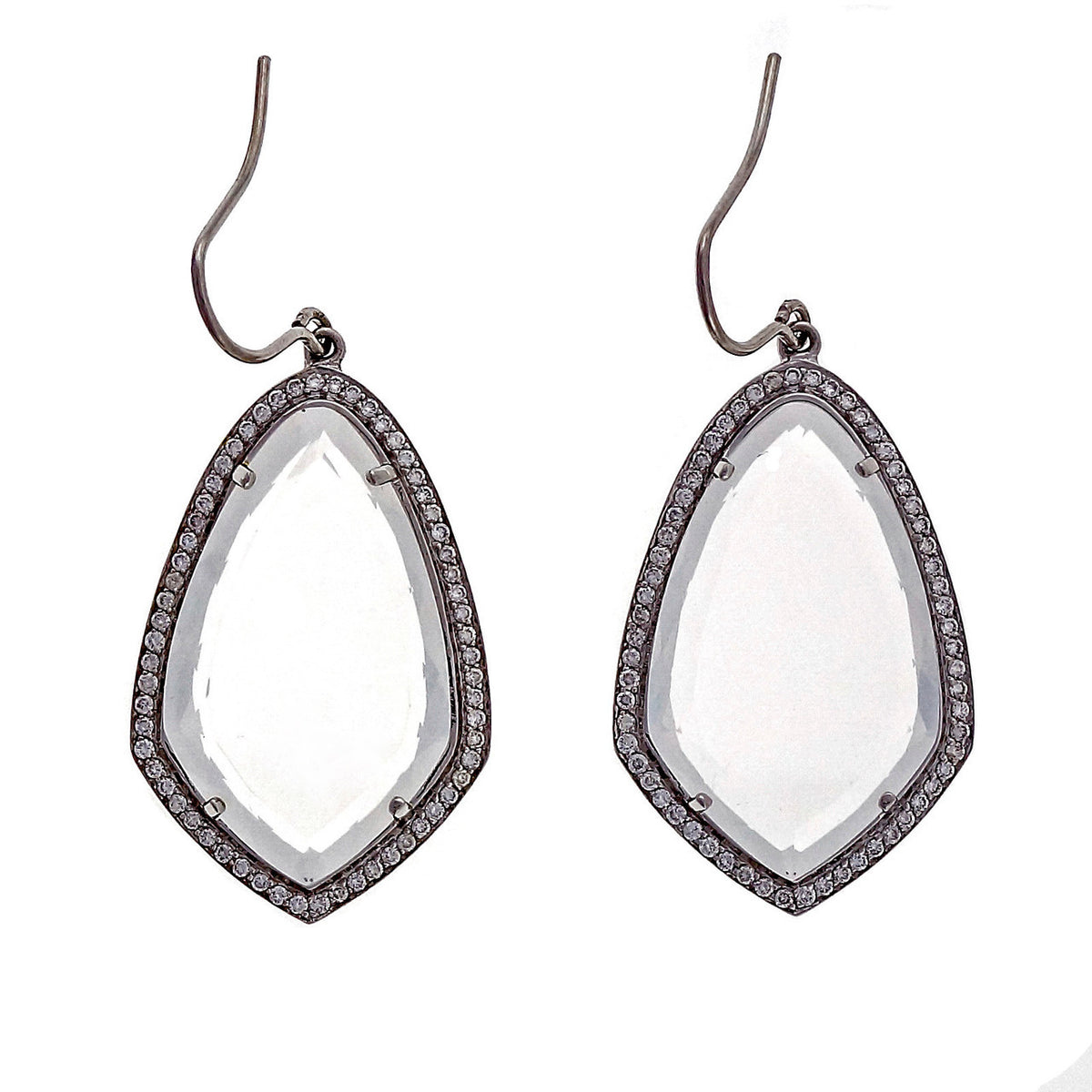 Designer JMP 15.00ct Quartz 1.00ct Diamond Dangle White Gold Earrings