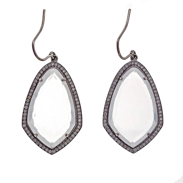 Designer JMP 15.00ct Quartz 1.00ct Diamond Dangle White Gold Earrings