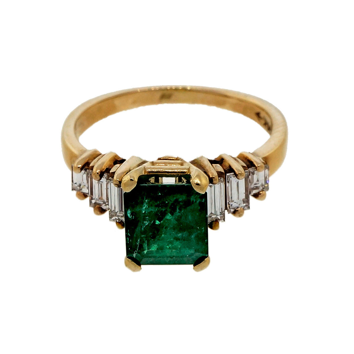 Estate 1960 1.50ct Emerald 14k Yellow Gold Baguette Diamond Ring