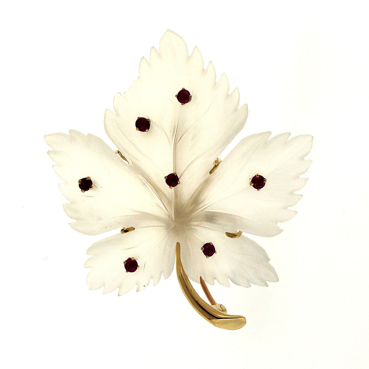 Vintage 1950 Mid Century Angel Skin Quartz 14k Ruby Flower Pin – image 5