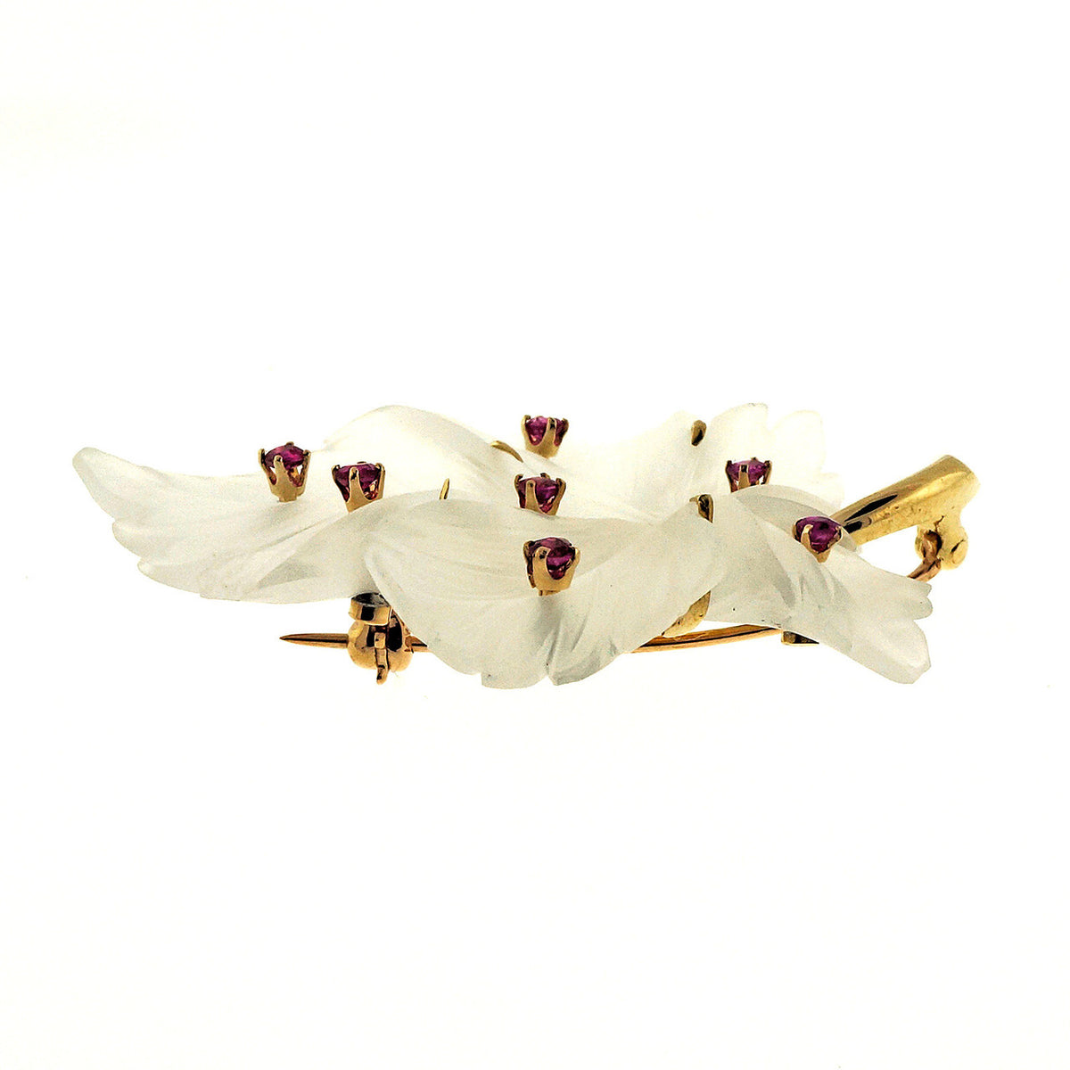 Vintage 1950 Mid Century Angel Skin Quartz 14k Ruby Flower Pin – image 2