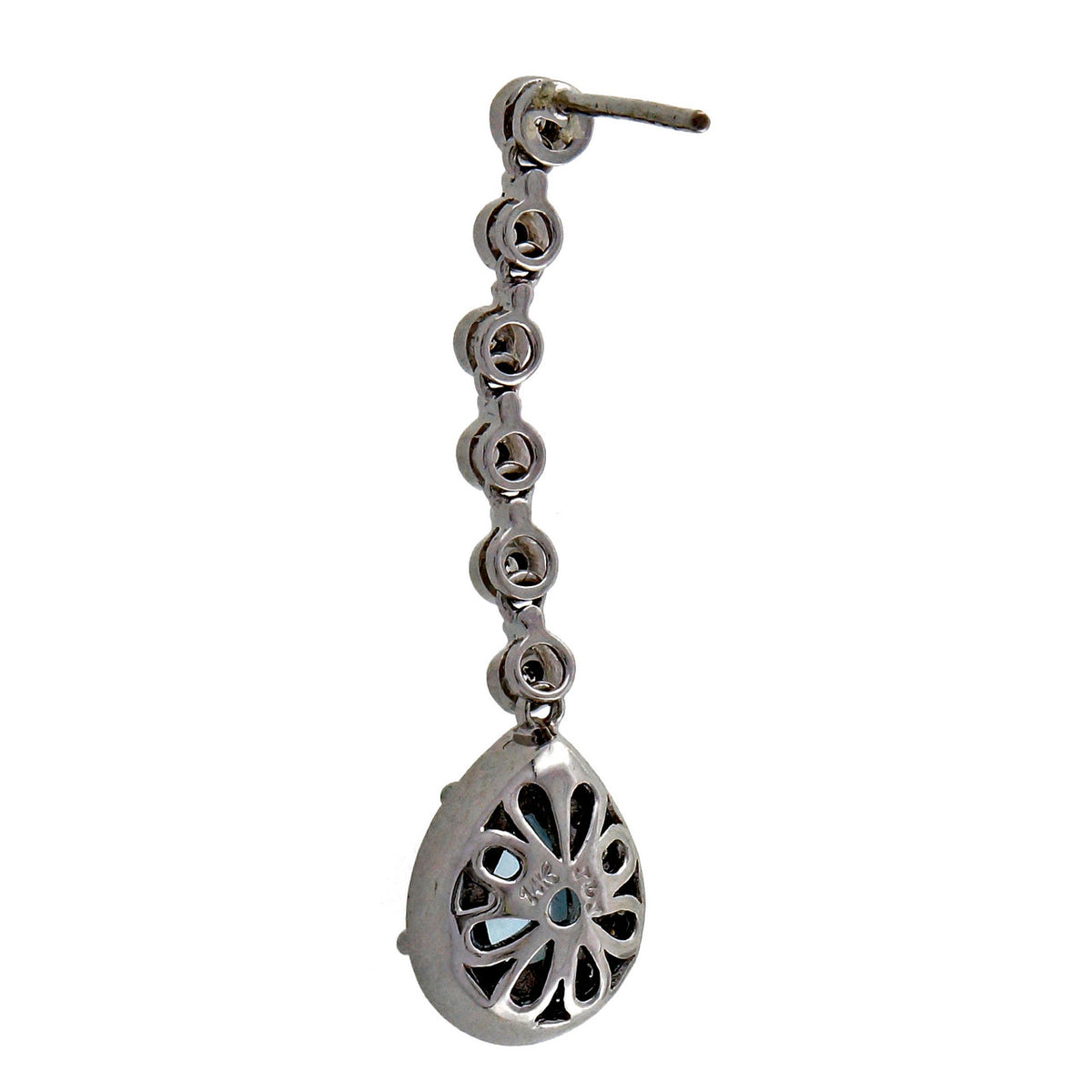 Pear Shaped Aqua 14k White Gold Diamond Dangle Earrings – image 3
