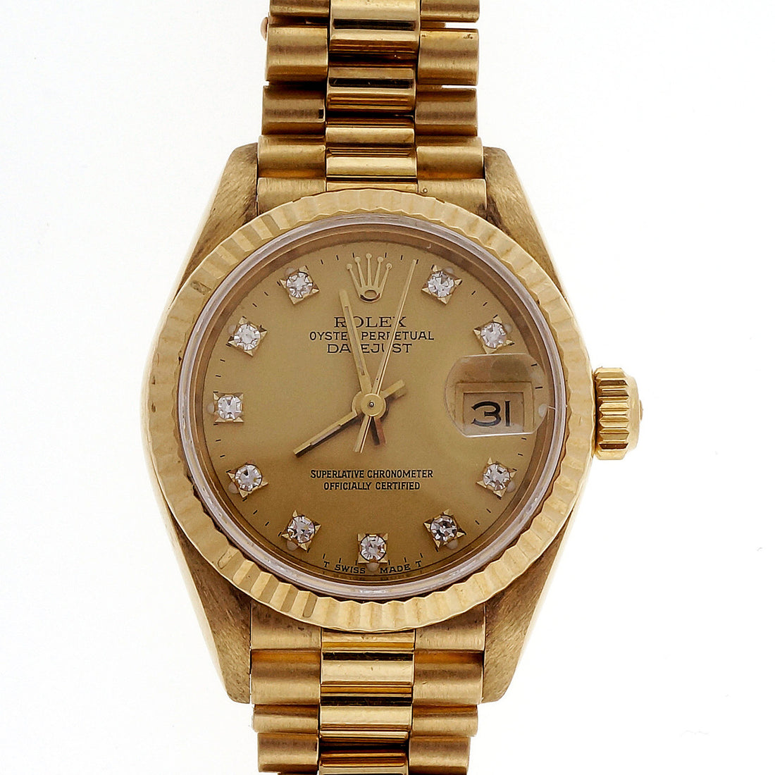Ladies Rolex 18k Yellow Gold Diamond Dial Watch 69178 – image 9