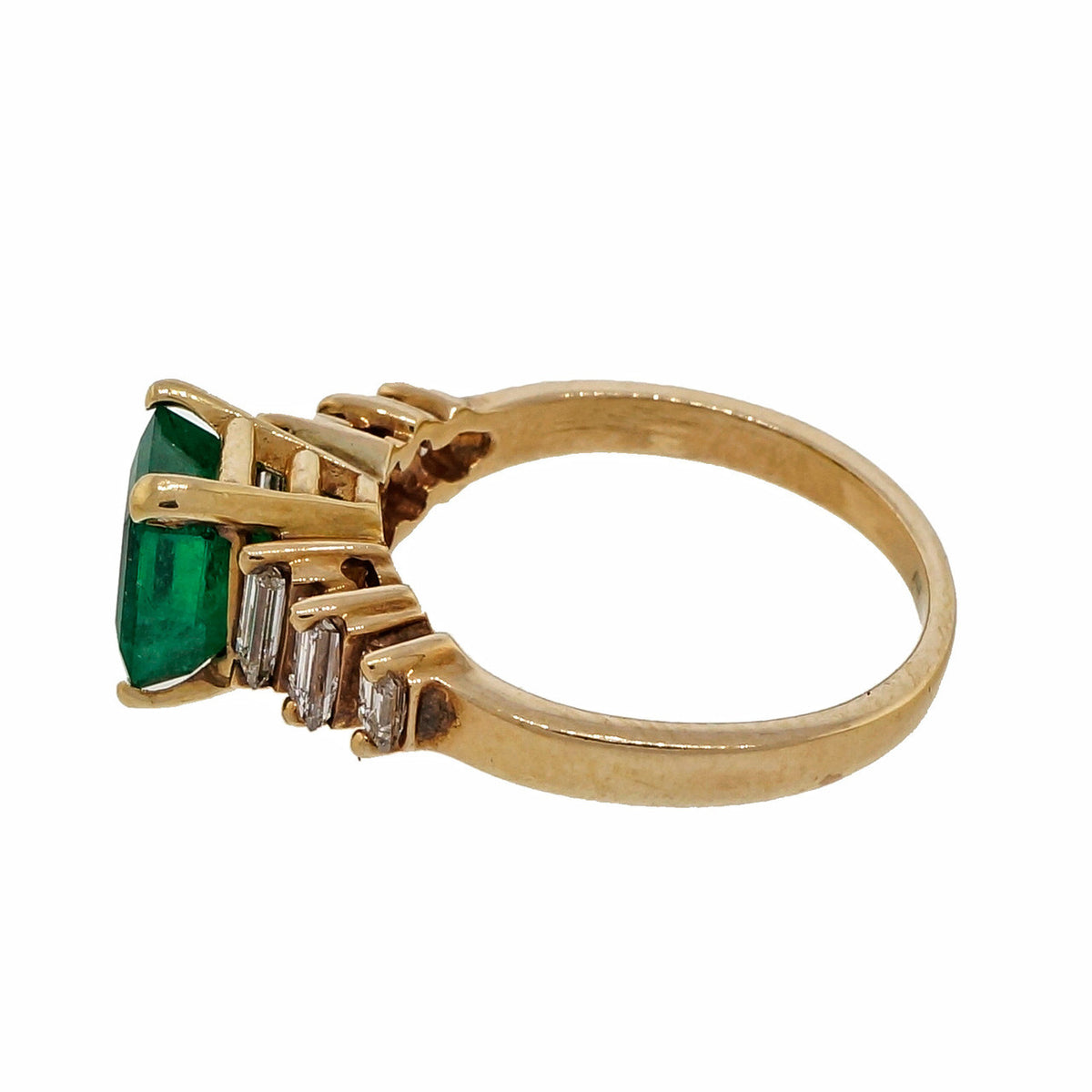 Estate 1960 1.50ct Emerald 14k Yellow Gold Baguette Diamond Ring – image 8
