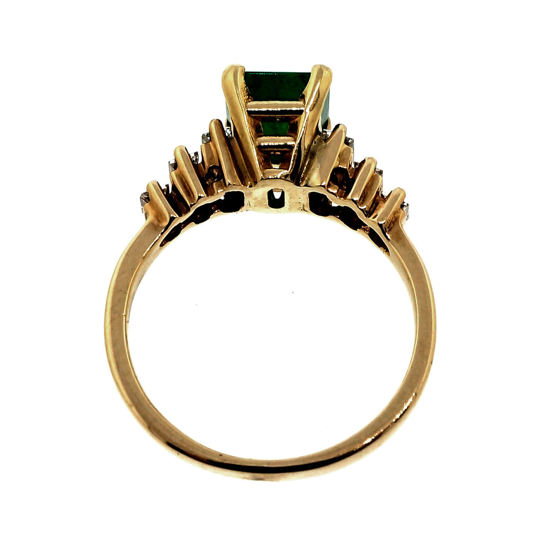 Estate 1960 1.50ct Emerald 14k Yellow Gold Baguette Diamond Ring – image 6