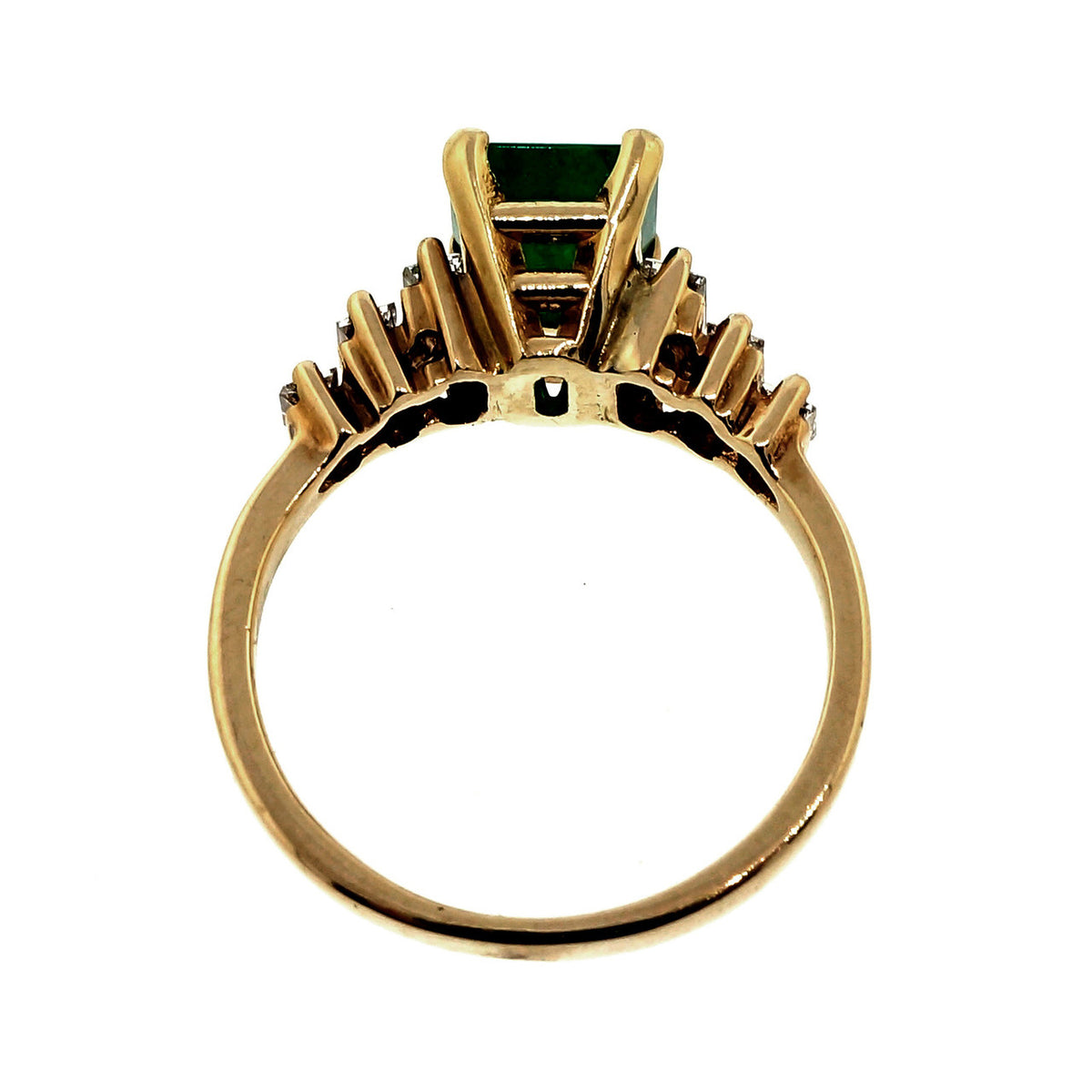 Estate 1960 1.50ct Emerald 14k Yellow Gold Baguette Diamond Ring – image 9