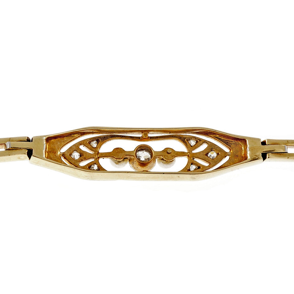 Victorian Platinum Top Bracelet Natural Pearl Old Mine Diamond 18k Yellow Gold – image 3