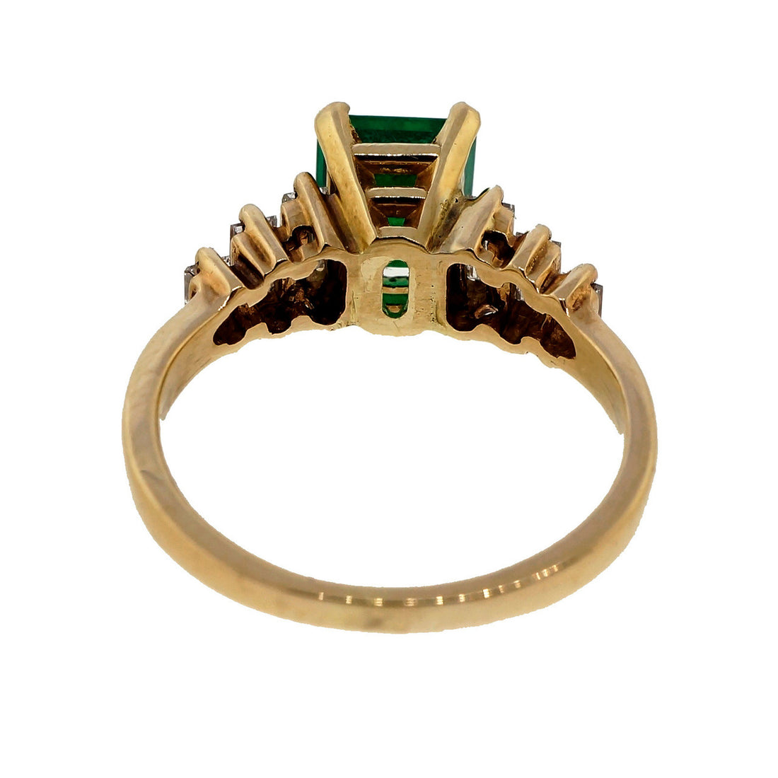Estate 1960 1.50ct Emerald 14k Yellow Gold Baguette Diamond Ring – image 5