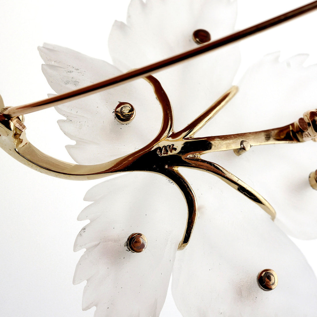Vintage 1950 Mid Century Angel Skin Quartz 14k Ruby Flower Pin – image 3