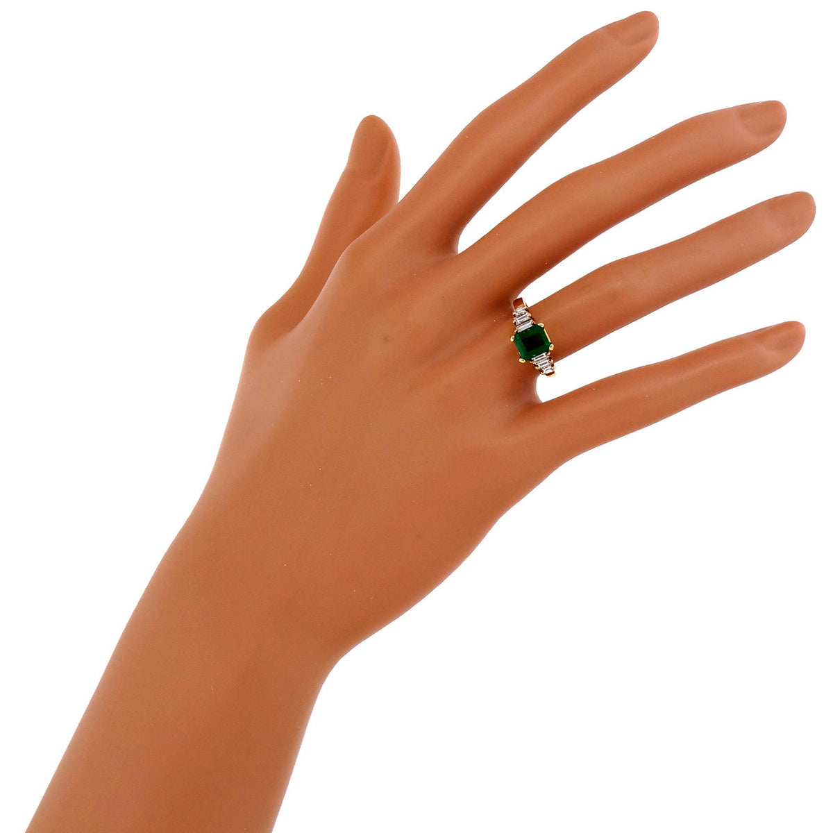 Estate 1960 1.50ct Emerald 14k Yellow Gold Baguette Diamond Ring – image 7