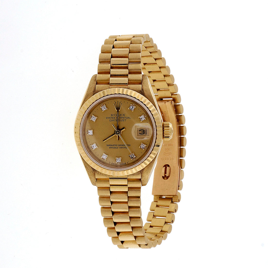 Ladies Rolex 18k Yellow Gold Diamond Dial Watch 69178 – image 6