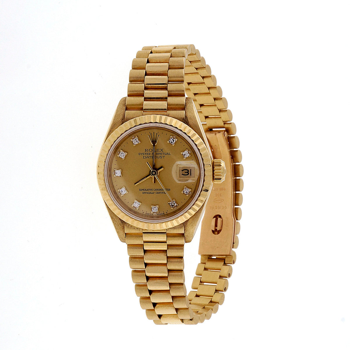 Ladies Rolex 18k Yellow Gold Diamond Dial Watch 69178 – image 13