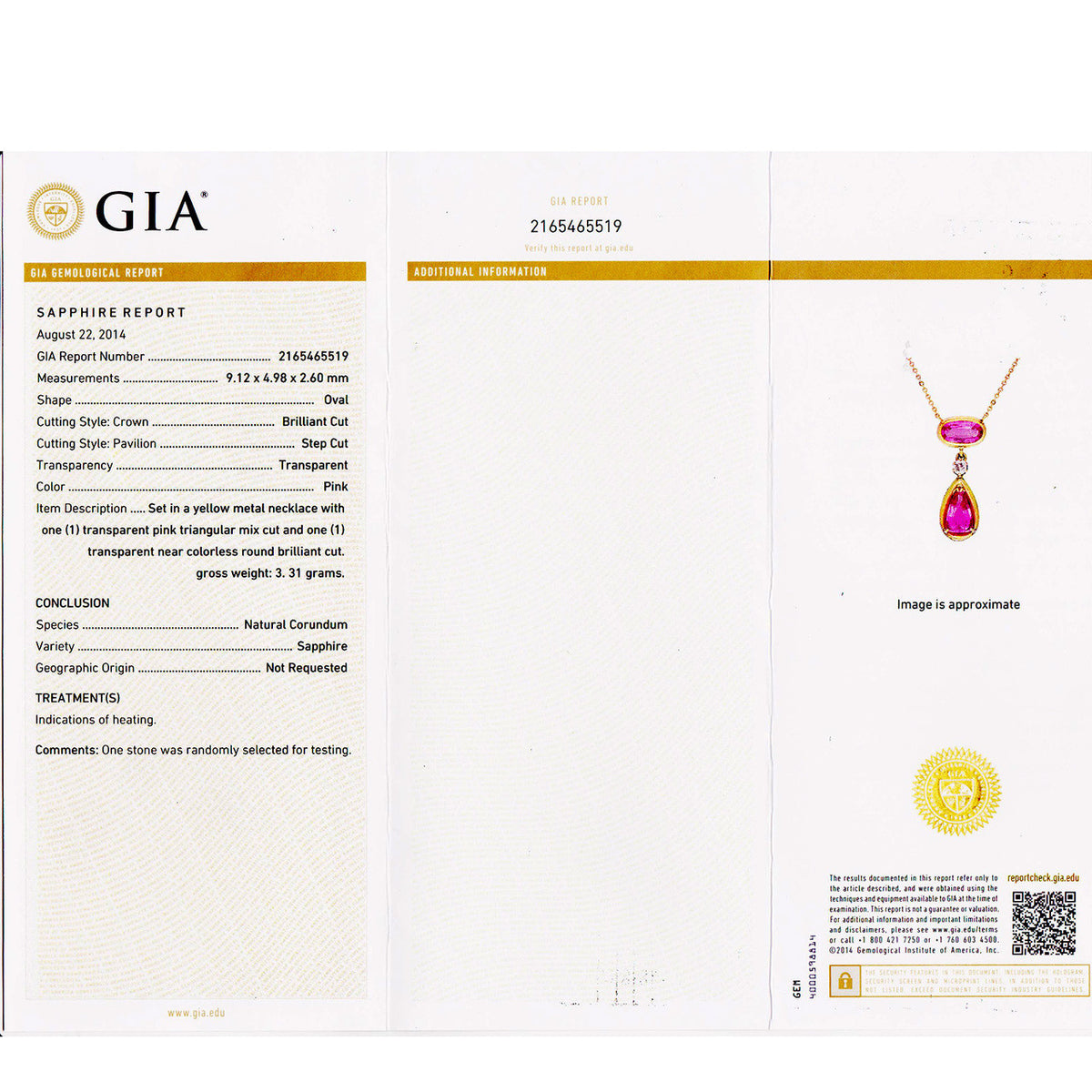 GIA Certified 4.85 Carat Pear Pink Sapphire Diamond Rose Gold Pendant Necklace – image 3