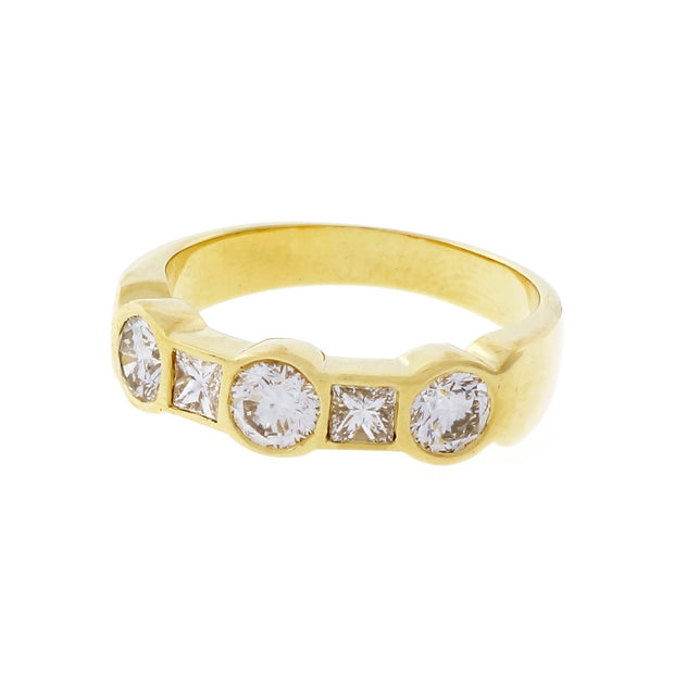 Round Princess Cut Bezel Set Diamond Wedding Band Ring 18k Yellow Gold