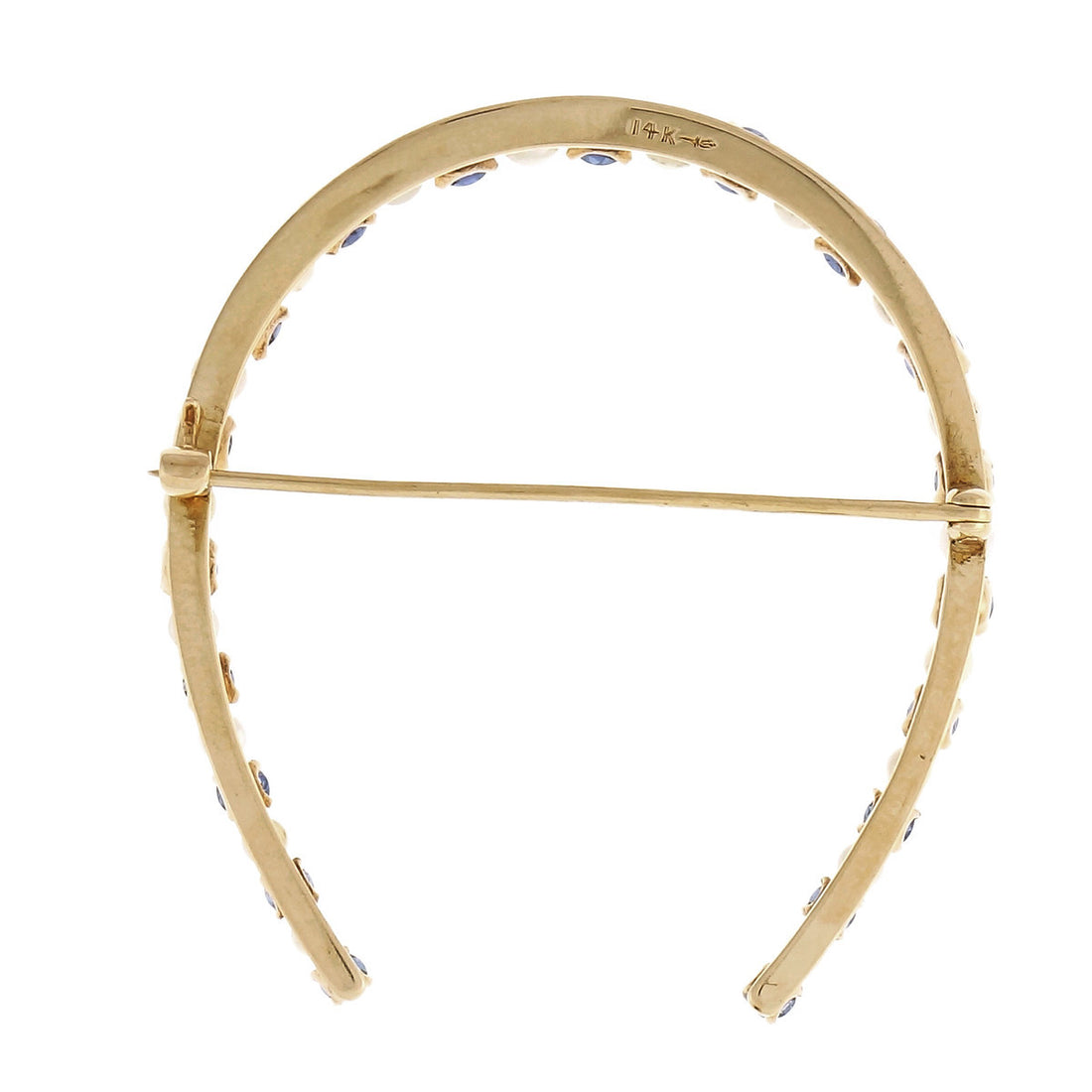 1920 Natural Montana Sapphire Horse Shoe Pin Natural Pearl 14k Yellow Gold – image 2