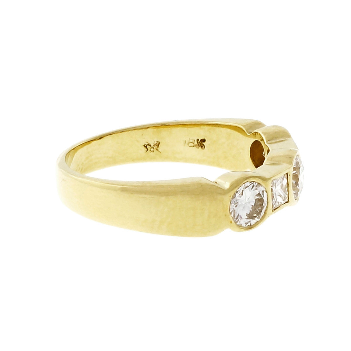 Round Princess Cut Bezel Set Diamond Wedding Band Ring 18k Yellow Gold – image 2