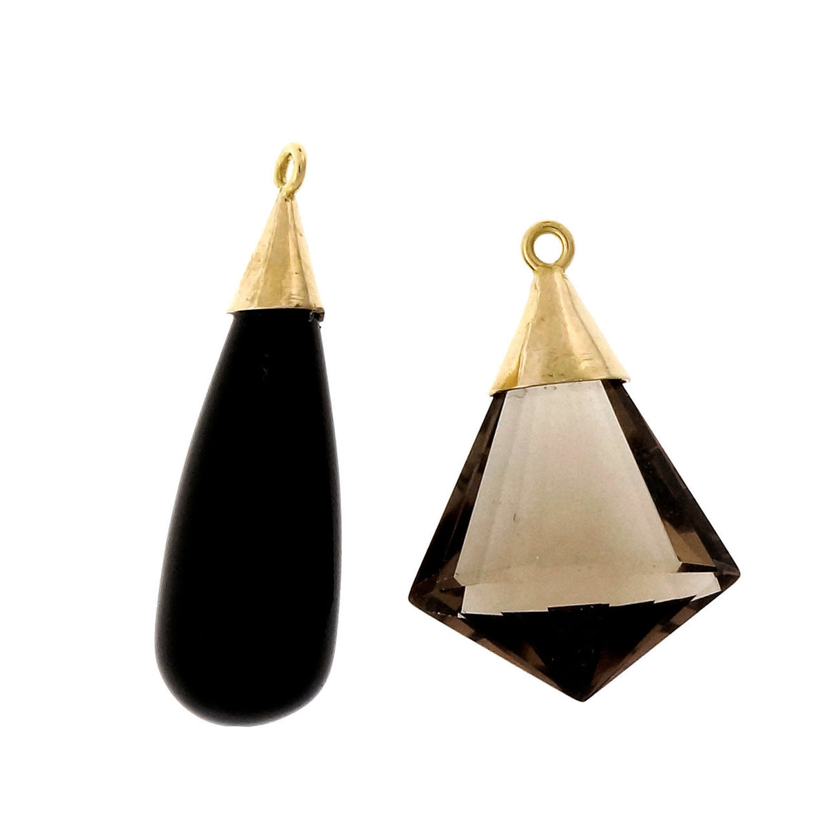 Vintage Faceted 14k Yellow Gold Dangle Earrings Smoky Quartz Black Onyx Pearl – image 2