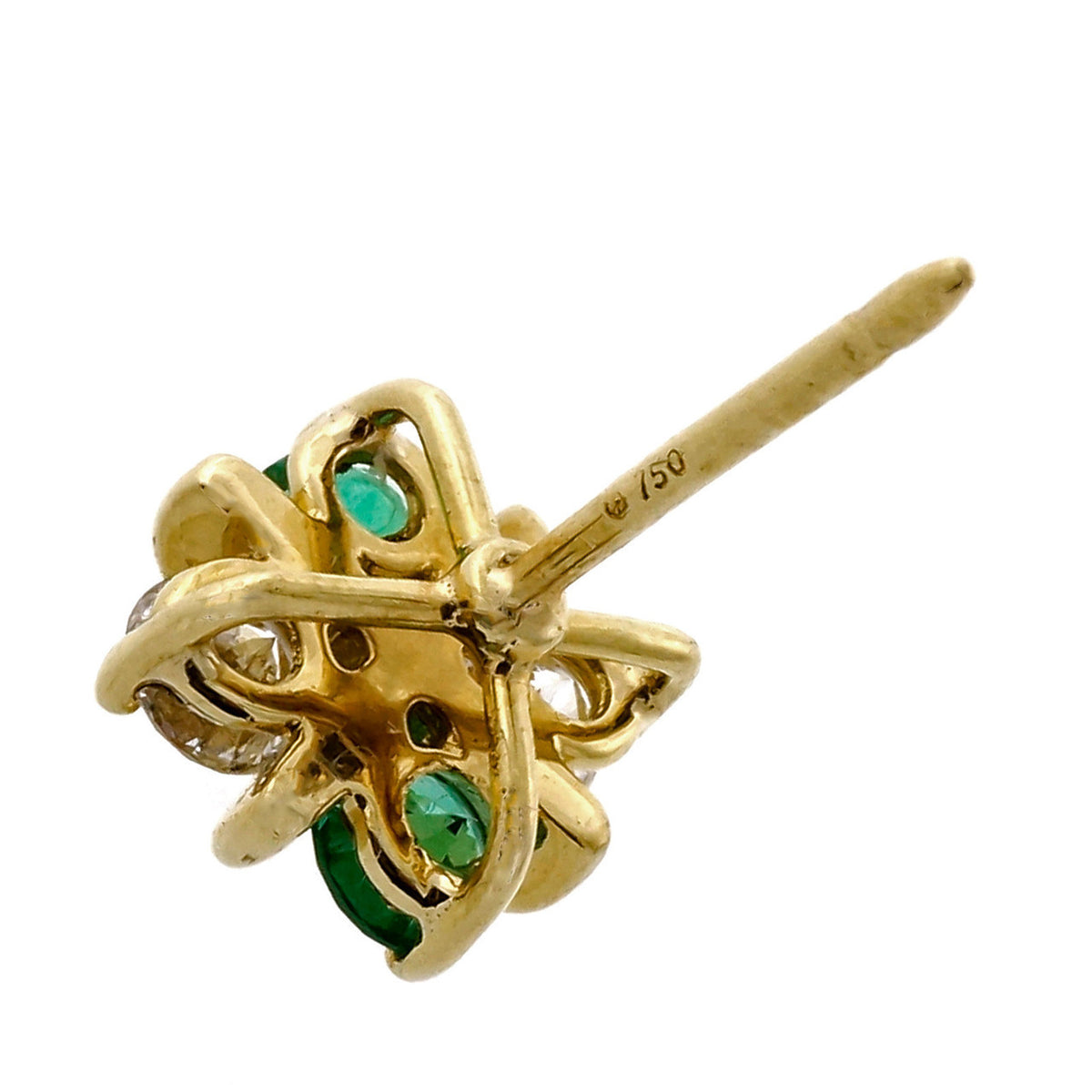 Estate “X” Design Gem Quality .40ct Diamond Emerald Earrings 18k Yellow Gold – image 2