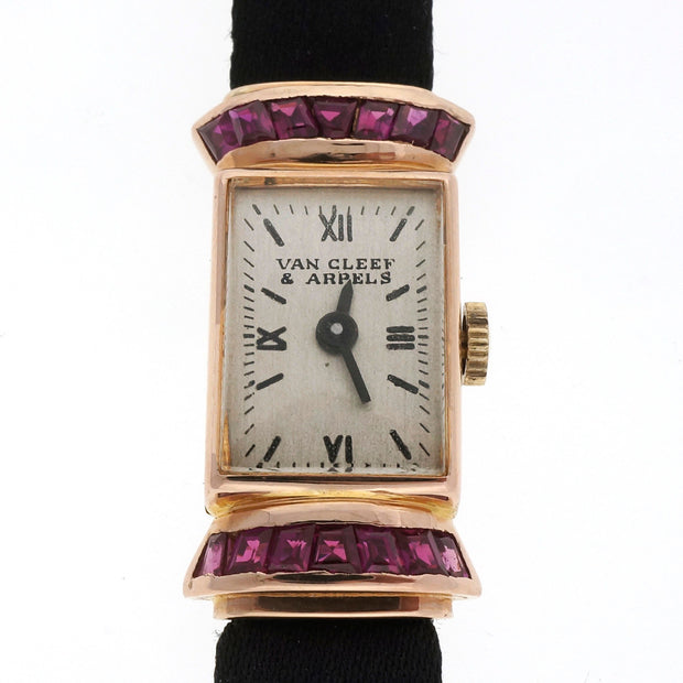 Vintage Art Deco Retro Van Cleef & Arpels 18k Ebel Ladies Ruby Watch