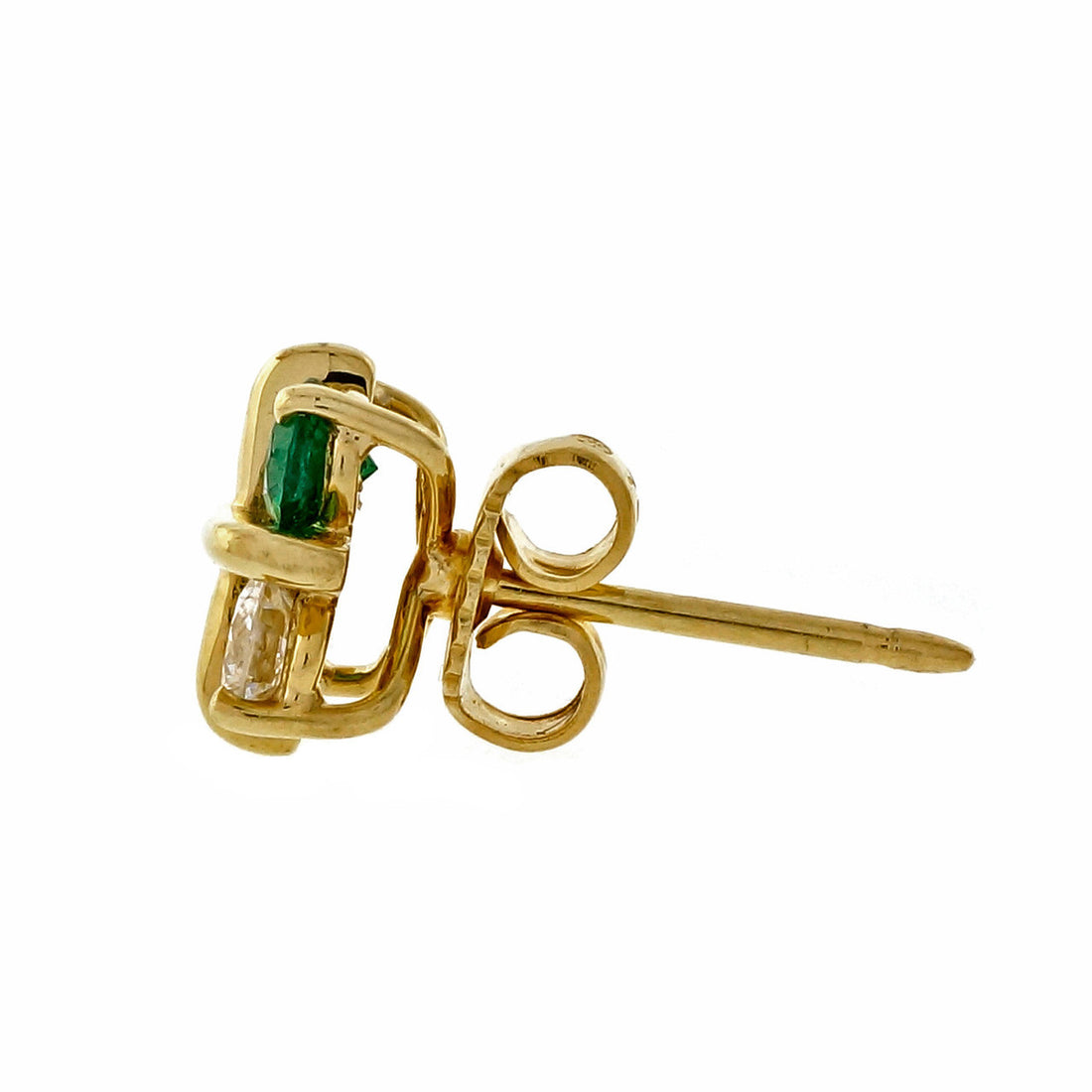 Estate “X” Design Gem Quality .40ct Diamond Emerald Earrings 18k Yellow Gold – image 3