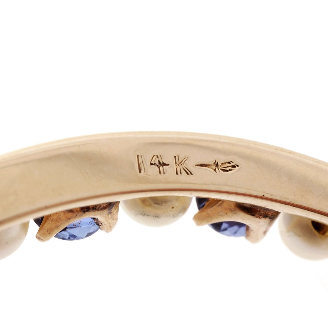 1920 Natural Montana Sapphire Horse Shoe Pin Natural Pearl 14k Yellow Gold – image 4