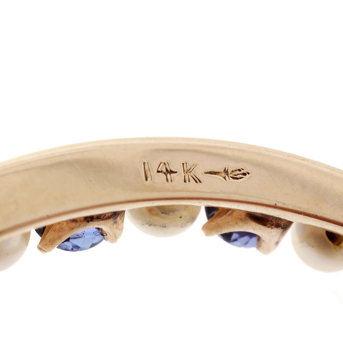 1920 Natural Montana Sapphire Horse Shoe Pin Natural Pearl 14k Yellow Gold – image 4