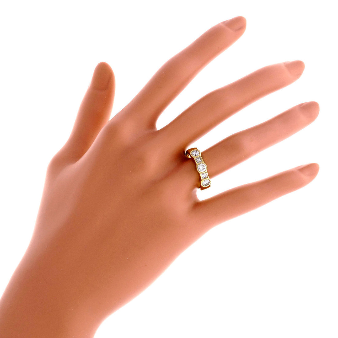 Round Princess Cut Bezel Set Diamond Wedding Band Ring 18k Yellow Gold – image 5