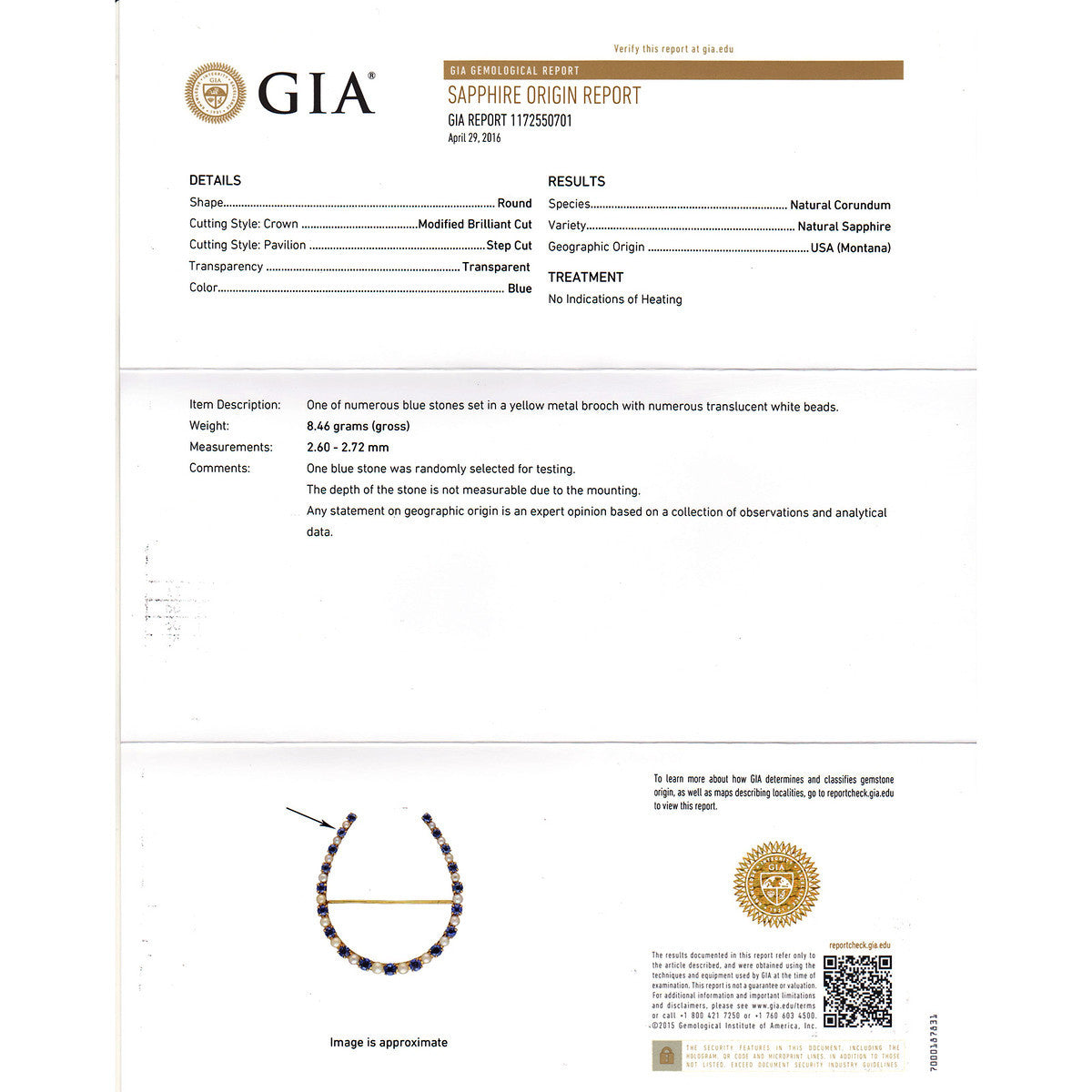 1920 Natural Montana Sapphire Horse Shoe Pin Natural Pearl 14k Yellow Gold – image 6