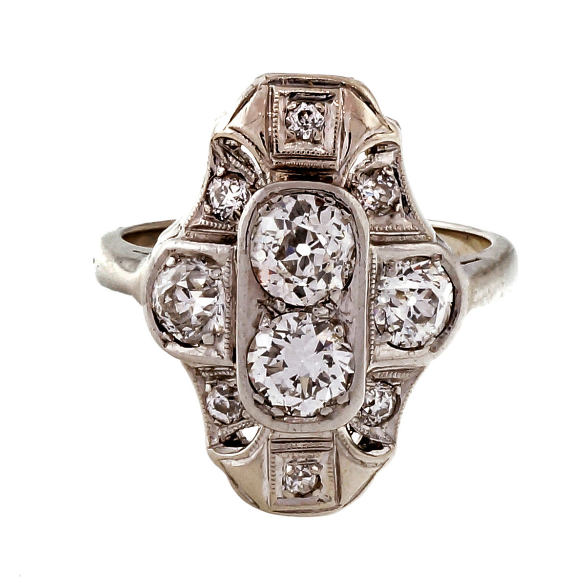 Vintage 1930 Art Deco Old European Cut 14k White Gold Diamond Ring