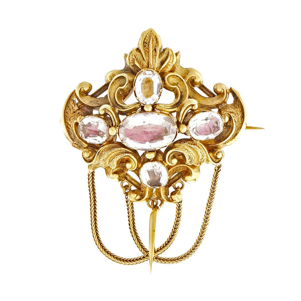 Georgian Antique Pin 1770 Rock Crystal Closed Back Settings 14k Yellow Gold