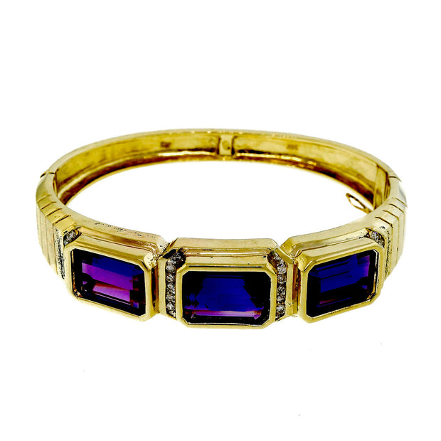 Vintage 1960 Emerald Cut Amethyst Bangle Bracelet 14k