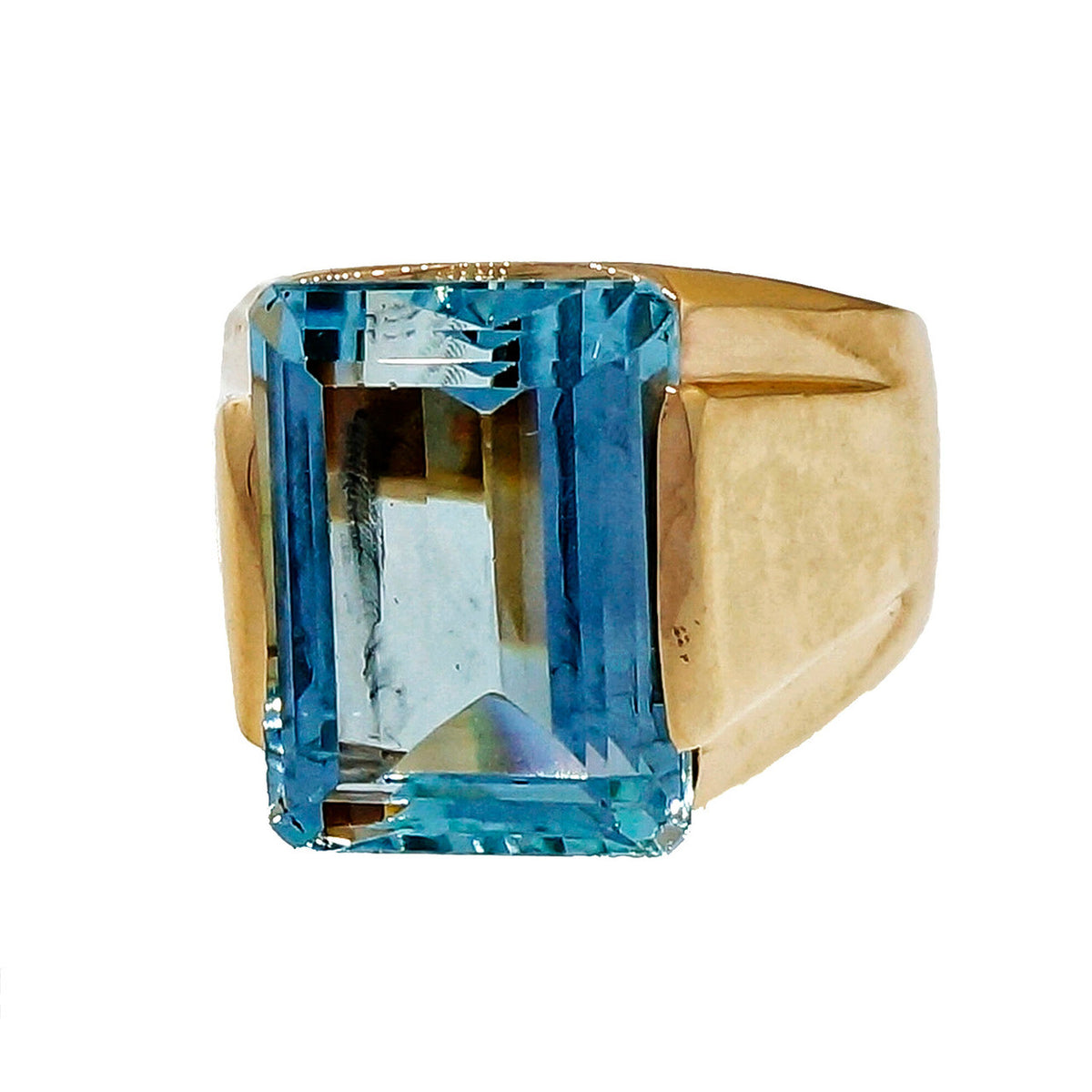 Vintage Yard 14k Yellow Gold 10.00ct Aqua Emerald Cut Ring