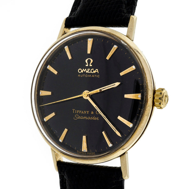 1960 Tiffany Omega Seamaster Automatic 14k Yellow Gold Black Dial Watch