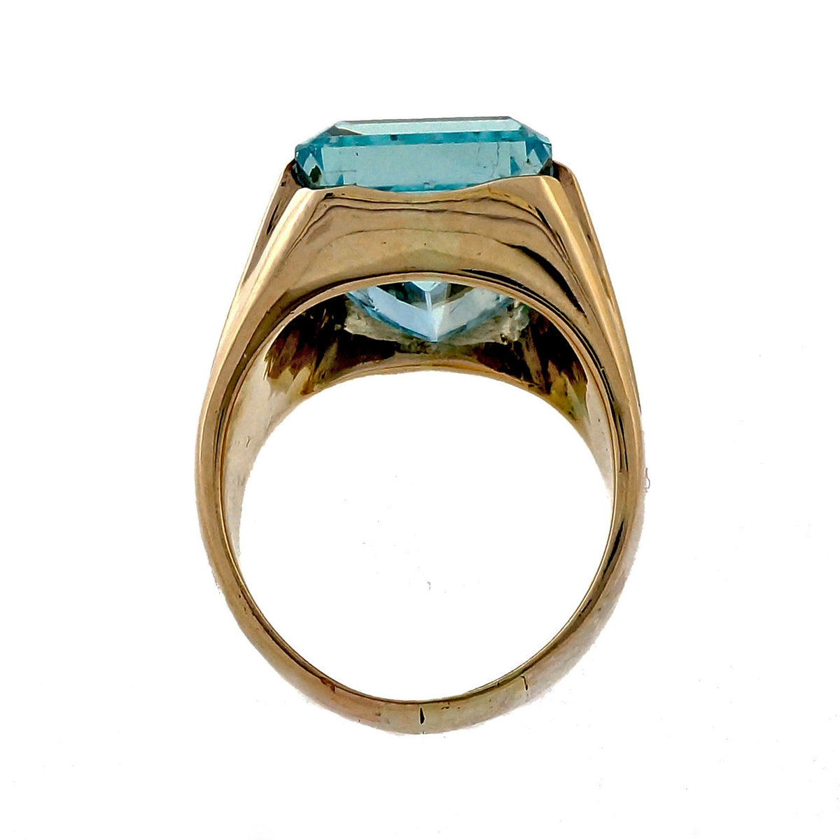 Vintage Yard 14k Yellow Gold 10.00ct Aqua Emerald Cut Ring – image 3