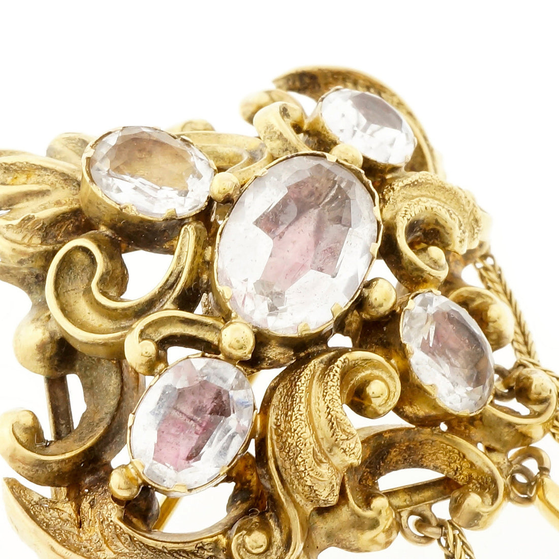 Georgian Antique Pin 1770 Rock Crystal Closed Back Settings 14k Yellow Gold – image 4