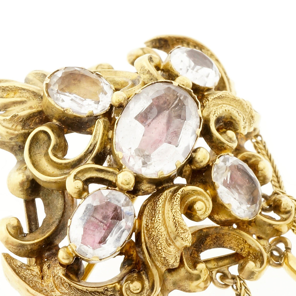 Georgian Antique Pin 1770 Rock Crystal Closed Back Settings 14k Yellow Gold – image 4