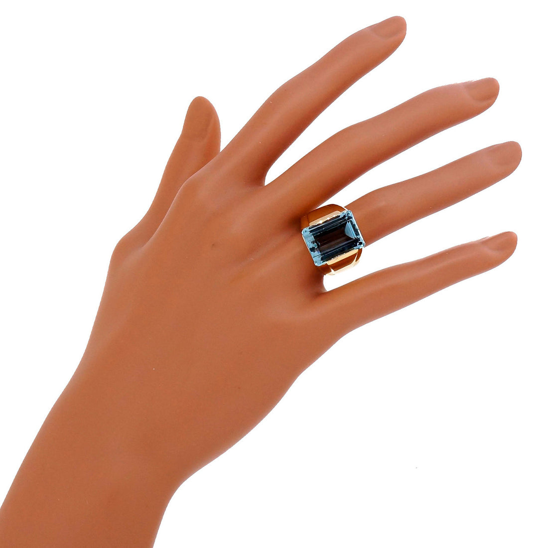 Vintage Yard 14k Yellow Gold 10.00ct Aqua Emerald Cut Ring – image 11