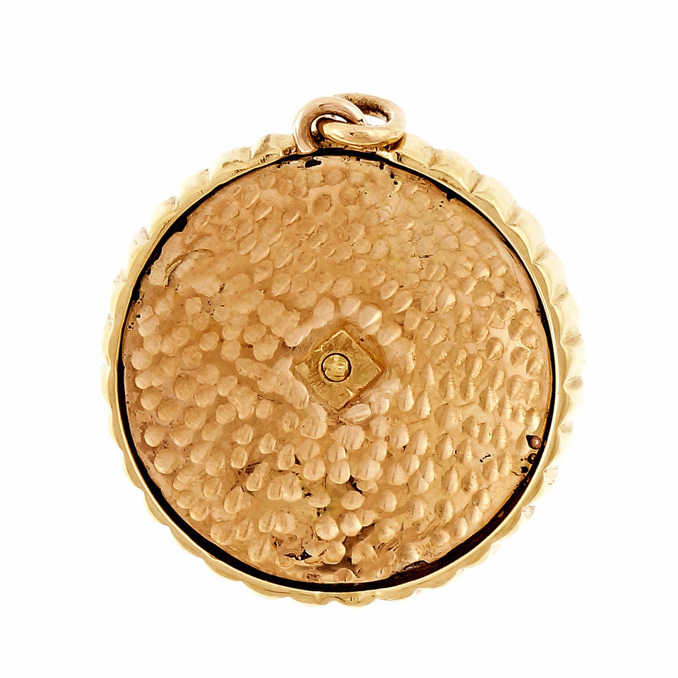 Estate 1950 Cobalt Blue Enamel Pendant 18k Yellow Gold Sunburst Design – image 2