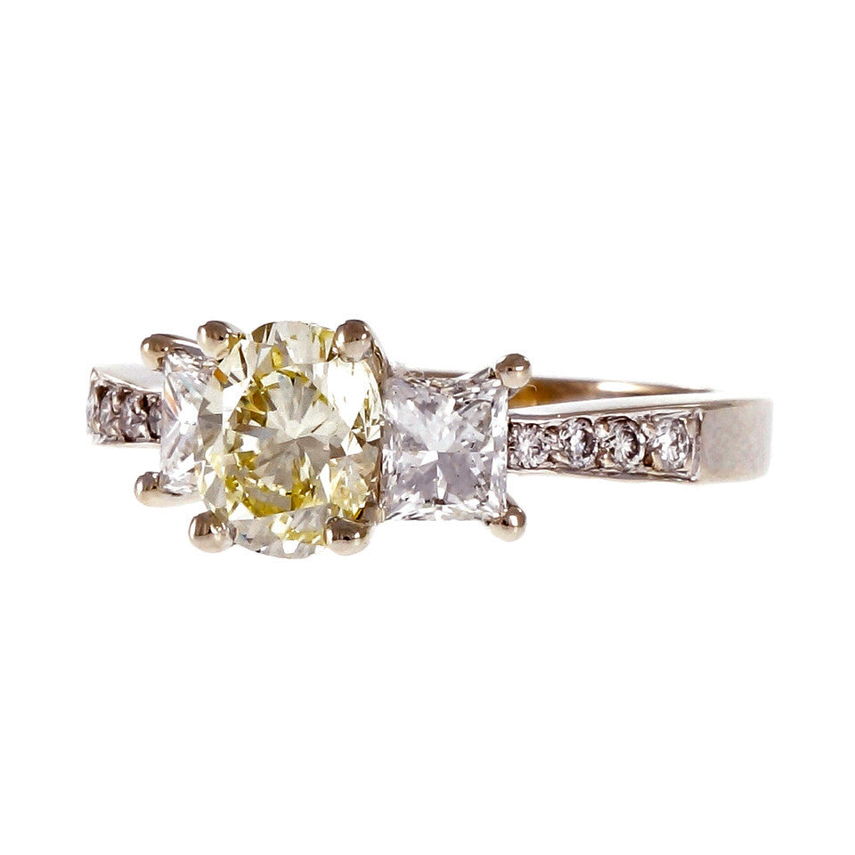 Estate Light Yellow Diamond Engagement Ring Princess Cut Sides 14k White Gold – image 8
