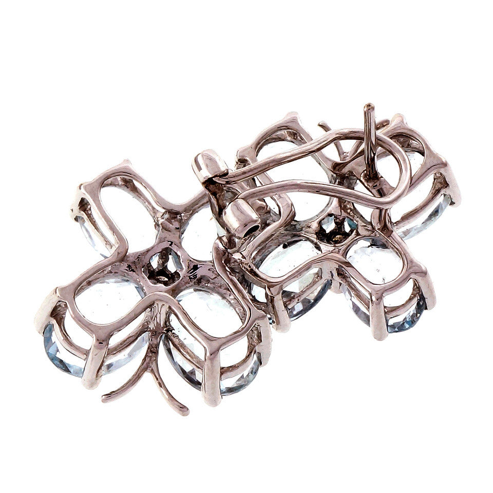 Vintage Aqua Double Cluster Earrings 18k White Gold – image 2